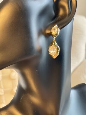 Gold-Tone Drop Earrings with Clear Stones
